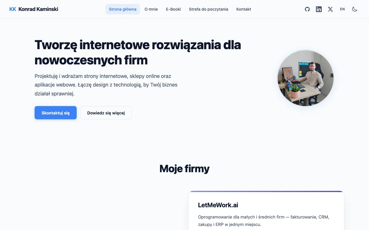 Strona internetowa Konrad Kamiński — realizacja Kaminski.link
