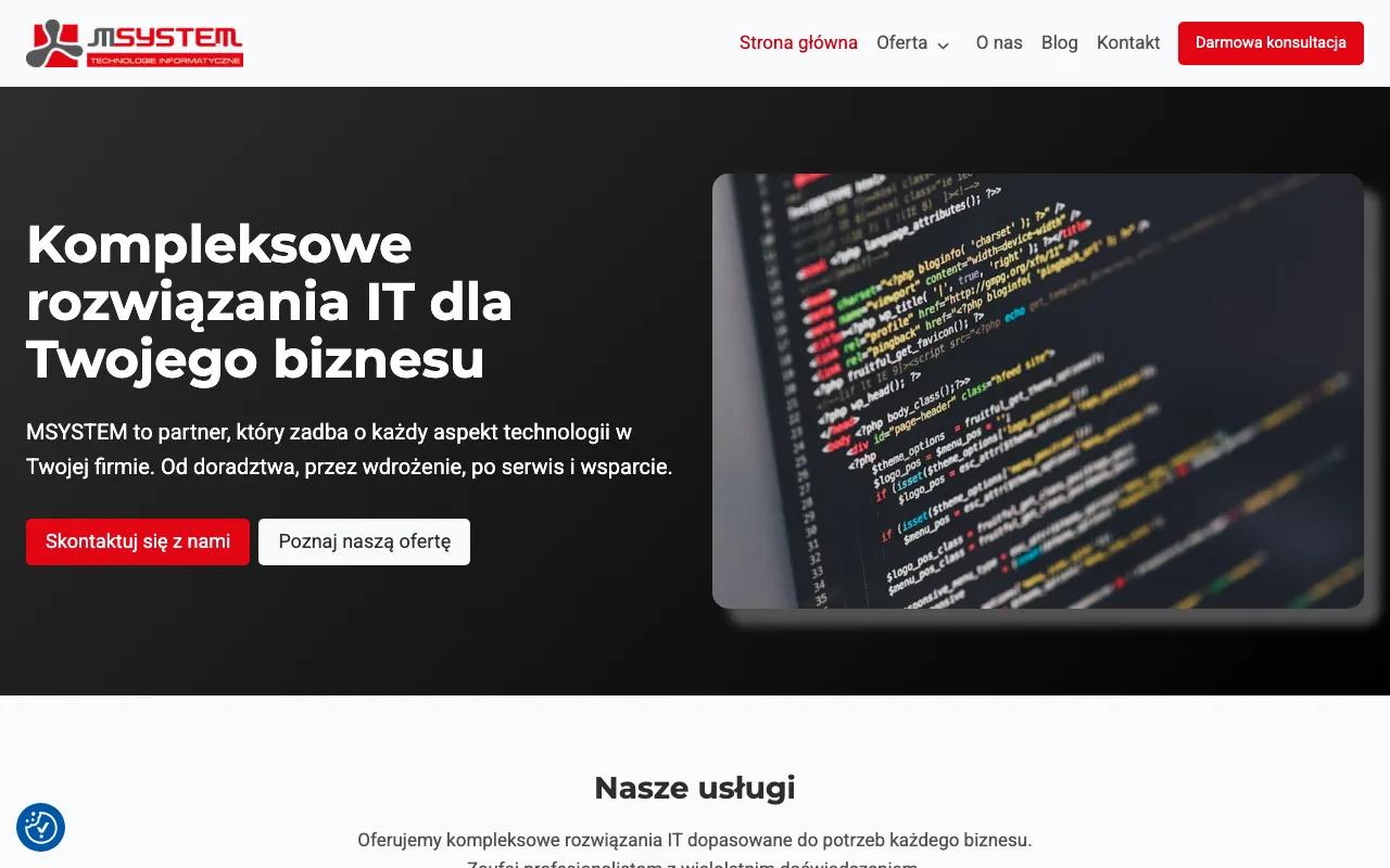 Strona internetowa M System — realizacja Kaminski.link