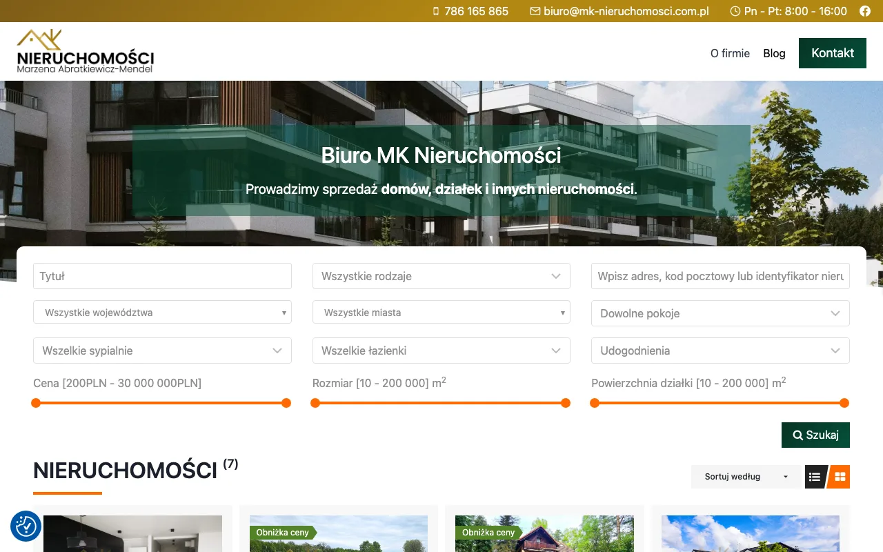 Strona internetowa MK Nieruchomości — realizacja Kaminski.link
