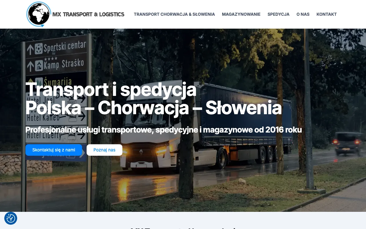 Strona internetowa MX Transport — realizacja Kaminski.link