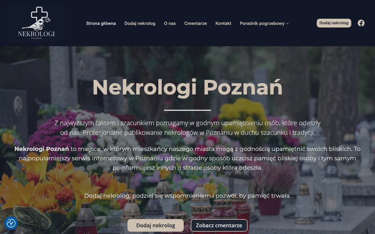 Strona internetowa Nekrologi Poznań — realizacja Kaminski.link